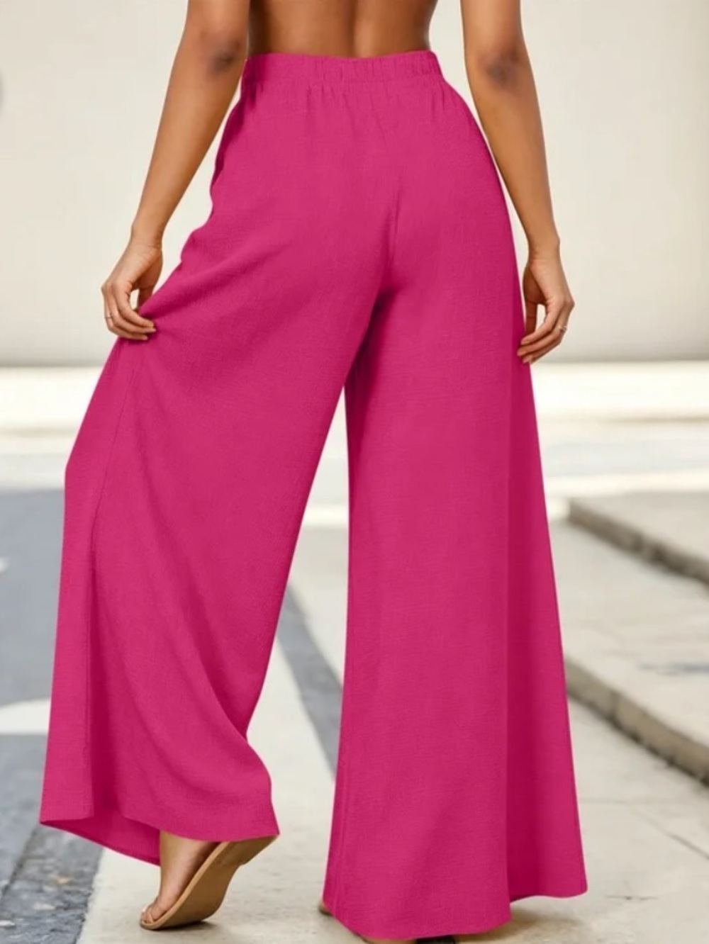 ROSE Pink Palazzo Wide Leg Side Tie Pants Size L NIB - Picture 6 of 6